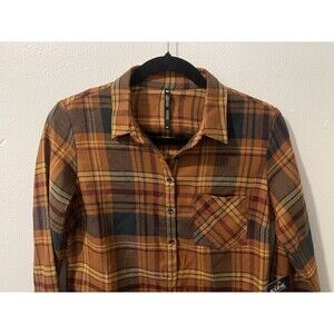 Kuhl Women's Sz XS Ferrata Tunic Flannel Button Shirt Long Sleeve Copper Plaid